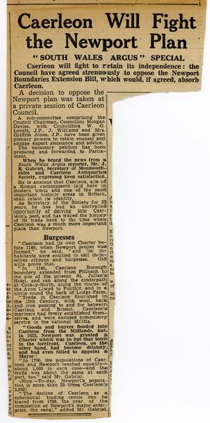 Cutting from the South Wales Argus 1950