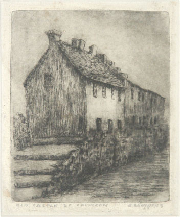 Etching: Old Castle Street by E. Saunders, 1933.