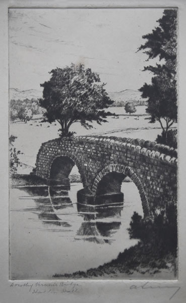 Dorothy Vernon's Bridge, Haddon Hall - etching by A. Simes (EJ Maybery)
