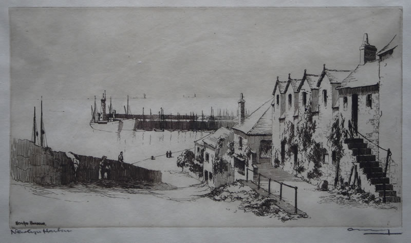 Newlyn Harbour - etching by A. Simes (EJ Maybery)