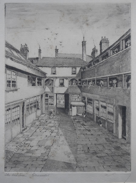 The New Inn Gloucester - etching by A. Simes (EJ Maybery)