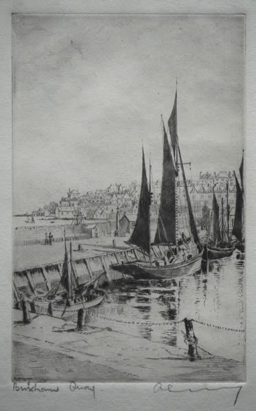 Brixham Quay - etching by A. Simes (EJ Maybery)