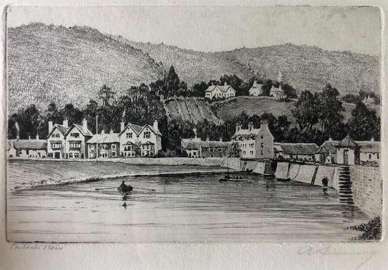 Porlock Weir - etching by A. Simes (EJ Maybery)