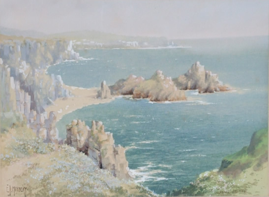 Watercolour painting by E J Maybery - Ogmore by Sea