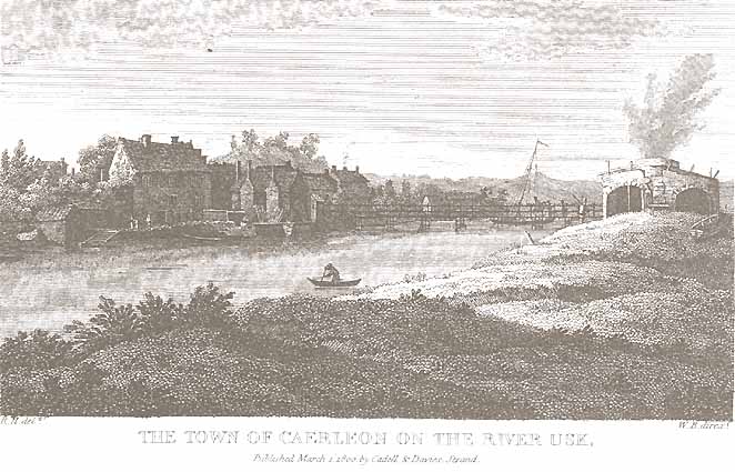 The Town of Caerleon on the River Usk. Old print from Coxes Monmouthshire.