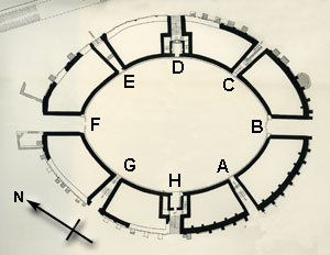 Plan of the amphitheatre showing entrances A to H