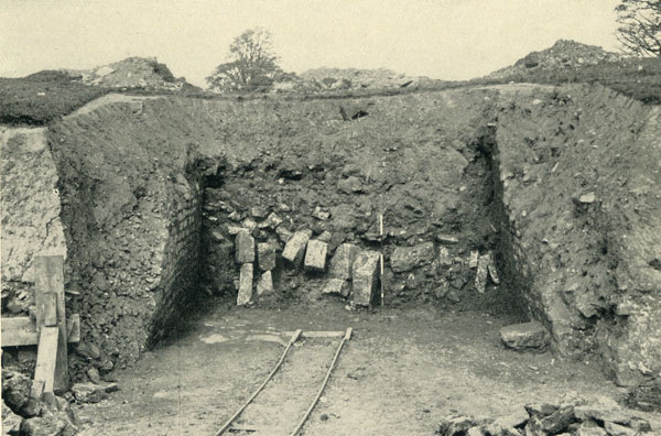 Excavation of Caerleon Amphitheatre 1926 - 1927. Entrance F, showing fallen masonary.