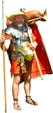 Roman soldier with the equipment he would carry when on the march