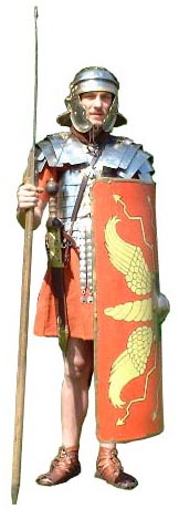 Roman legionary soldier with his shield and javelin