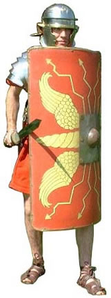 Roman legionary soldier with his sword and shield