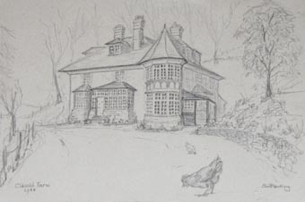 Clawdd Farm sketched by Sue Bentley in 1985