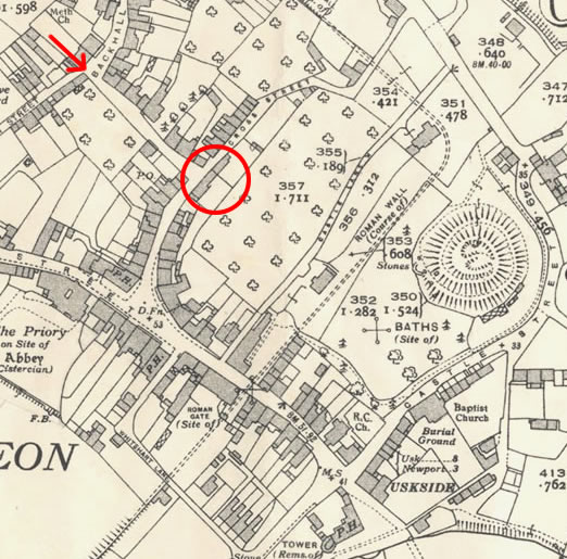 Section of the 1936 Ordnance survey map of Caerleon.
