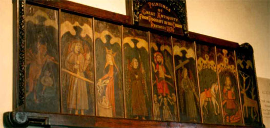 The painted panels from the rood screen at Llanelian-yn-Rhos 