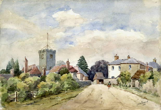 Caerleon from Broadway, watercolour painting by Jack Evans 1962