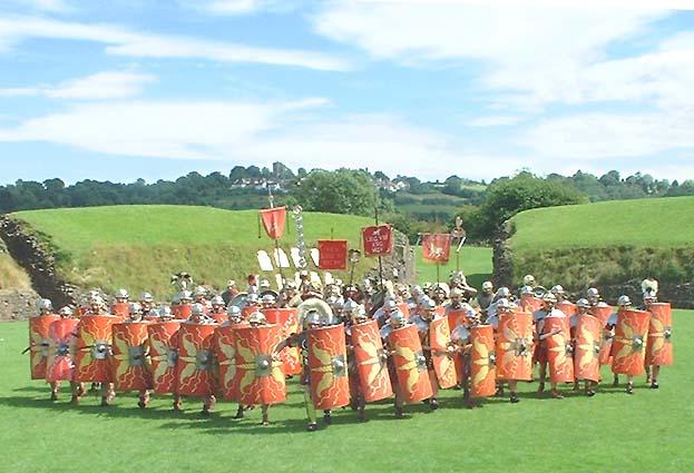 The Ermine Street Guard demonstrate how the Roman army charged in wedge formation