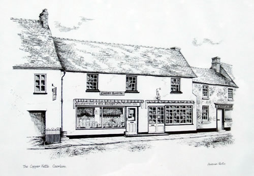 The Copper Kettle Caerleon drawn by Valerie Falla