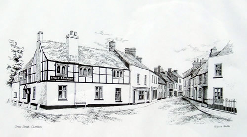 Cross Street Caerleon drawn by Valerie Falla