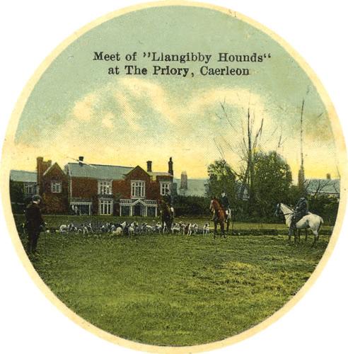 Meet of Llangibby Hounds at the Priory, Caerleon, Mon old postcard published by P Berry