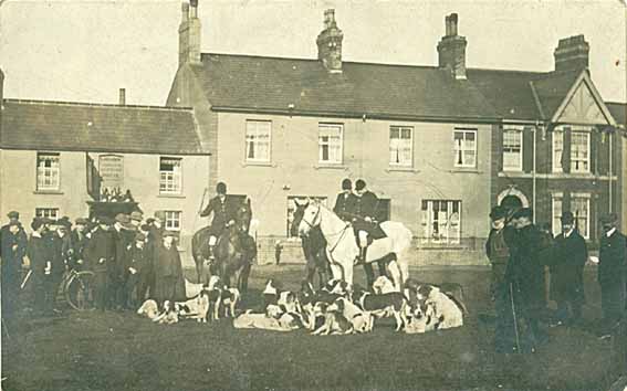 Caerleon Common, outside the Drovers. The Meet. Horses and hounds.