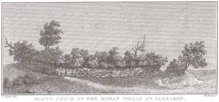 South angle of the Roman walls at Caerleon. Print from Coxe - Historical Tour In Monmouthshire, 1801