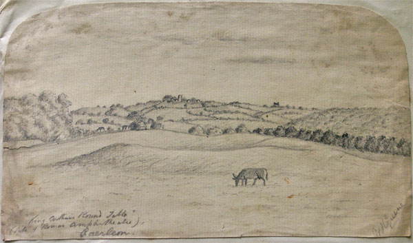 Sketch of King Arthur's Round Table - Caerleon Amphitheatre Before Excavation - by W H Greene, early 1890s