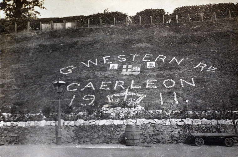 The Railway Station Caerleon, decorated to celebrate the coronation of King George V, 1911. Photo by William Henry Thomas.