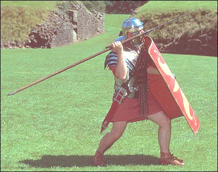 Legionary soldier throwing a pilum - photo copyright Roy Edwards