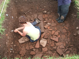 One of the small square test pits dug in the Priory field.