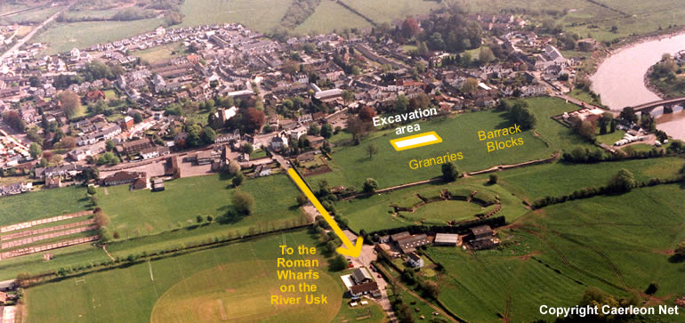 aerial photograph of Caerleon showing the area being excavated in 2008