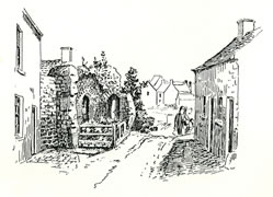 Remains of Roman Tower Ultra Pontem Caerleon drawn by Samuel Loxton c. 1900