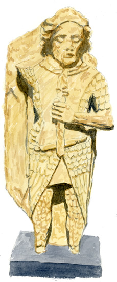 Painting of Alabaster Figure found between Caerleon and Christchuch around 1650 and now in the Ashmolean Museum, Oxford.