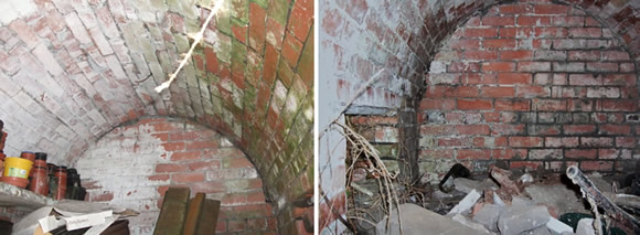 Interiors of the WW2 bomb shelters at the rear of 31 and 32 Goldcroft Common, Caerleon.