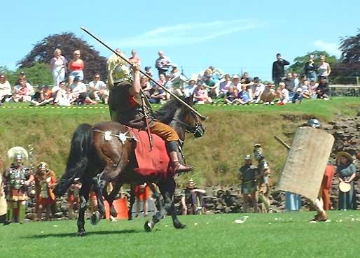 Roman cavalry and infantry training in the Roman arena Caerleon
