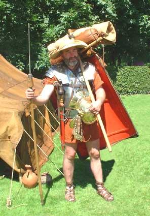 Equipment carried by Roman soldiers when marching.  A soldier burdened with this heavy load became known as a Mulus Marianus - Marius's Mule